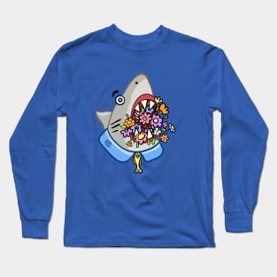 Shark with Flowers In His Jaws Long Sleeve T-Shirt